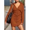 imagePRETTYGARDEN Sweater Dresses for Women 2024 Trendy Long Sleeve Button Down Short Fall DressBrick Red