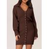 imagePRETTYGARDEN Sweater Dresses for Women 2024 Trendy Long Sleeve Button Down Short Fall DressCoffee