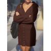 imagePRETTYGARDEN Sweater Dresses for Women 2024 Trendy Long Sleeve Button Down Short Fall DressCoffee