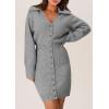 imagePRETTYGARDEN Sweater Dresses for Women 2024 Trendy Long Sleeve Button Down Short Fall DressGrey