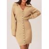 imagePRETTYGARDEN Sweater Dresses for Women 2024 Trendy Long Sleeve Button Down Short Fall DressKhaki