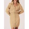 imagePRETTYGARDEN Sweater Dresses for Women 2024 Trendy Long Sleeve Button Down Short Fall DressKhaki