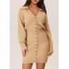 imagePRETTYGARDEN Sweater Dresses for Women 2024 Trendy Long Sleeve Button Down Short Fall DressKhaki