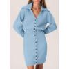 imagePRETTYGARDEN Sweater Dresses for Women 2024 Trendy Long Sleeve Button Down Short Fall DressLight Blue