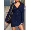 imagePRETTYGARDEN Sweater Dresses for Women 2024 Trendy Long Sleeve Button Down Short Fall DressNavy