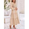 imagePRETTYGARDEN Womens Casual Smocked Midi Dress 2024 Fall Long Sleeve V Neck Tiered A Line Long Flowy DressApricot