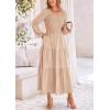 imagePRETTYGARDEN Womens Casual Smocked Midi Dress 2024 Fall Long Sleeve V Neck Tiered A Line Long Flowy DressApricot