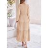 imagePRETTYGARDEN Womens Casual Smocked Midi Dress 2024 Fall Long Sleeve V Neck Tiered A Line Long Flowy DressApricot