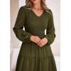 imagePRETTYGARDEN Womens Casual Smocked Midi Dress 2024 Fall Long Sleeve V Neck Tiered A Line Long Flowy DressArmy Green