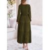 imagePRETTYGARDEN Womens Casual Smocked Midi Dress 2024 Fall Long Sleeve V Neck Tiered A Line Long Flowy DressArmy Green