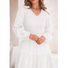 imagePRETTYGARDEN Womens Casual Smocked Midi Dress 2024 Fall Long Sleeve V Neck Tiered A Line Long Flowy DressBeige White