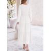 imagePRETTYGARDEN Womens Casual Smocked Midi Dress 2024 Fall Long Sleeve V Neck Tiered A Line Long Flowy DressBeige White