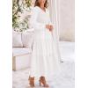 imagePRETTYGARDEN Womens Casual Smocked Midi Dress 2024 Fall Long Sleeve V Neck Tiered A Line Long Flowy DressBeige White