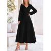 imagePRETTYGARDEN Womens Casual Smocked Midi Dress 2024 Fall Long Sleeve V Neck Tiered A Line Long Flowy DressBlack