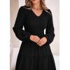 imagePRETTYGARDEN Womens Casual Smocked Midi Dress 2024 Fall Long Sleeve V Neck Tiered A Line Long Flowy DressBlack