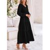 imagePRETTYGARDEN Womens Casual Smocked Midi Dress 2024 Fall Long Sleeve V Neck Tiered A Line Long Flowy DressBlack
