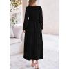 imagePRETTYGARDEN Womens Casual Smocked Midi Dress 2024 Fall Long Sleeve V Neck Tiered A Line Long Flowy DressBlack