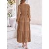 imagePRETTYGARDEN Womens Casual Smocked Midi Dress 2024 Fall Long Sleeve V Neck Tiered A Line Long Flowy DressKhaki