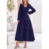 imagePRETTYGARDEN Womens Casual Smocked Midi Dress 2024 Fall Long Sleeve V Neck Tiered A Line Long Flowy DressNavy