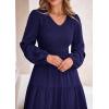 imagePRETTYGARDEN Womens Casual Smocked Midi Dress 2024 Fall Long Sleeve V Neck Tiered A Line Long Flowy DressNavy