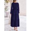 imagePRETTYGARDEN Womens Casual Smocked Midi Dress 2024 Fall Long Sleeve V Neck Tiered A Line Long Flowy DressNavy