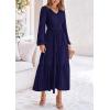 imagePRETTYGARDEN Womens Casual Smocked Midi Dress 2024 Fall Long Sleeve V Neck Tiered A Line Long Flowy DressNavy