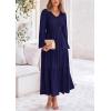 imagePRETTYGARDEN Womens Casual Smocked Midi Dress 2024 Fall Long Sleeve V Neck Tiered A Line Long Flowy DressNavy