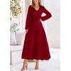imagePRETTYGARDEN Womens Casual Smocked Midi Dress 2024 Fall Long Sleeve V Neck Tiered A Line Long Flowy DressWine Red