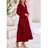 imagePRETTYGARDEN Womens Casual Smocked Midi Dress 2024 Fall Long Sleeve V Neck Tiered A Line Long Flowy DressWine Red