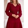 imagePRETTYGARDEN Womens Casual Smocked Midi Dress 2024 Fall Long Sleeve V Neck Tiered A Line Long Flowy DressWine Red