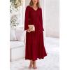 imagePRETTYGARDEN Womens Casual Smocked Midi Dress 2024 Fall Long Sleeve V Neck Tiered A Line Long Flowy DressWine Red