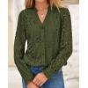 imagePRETTYGARDEN Womens Eyelet Tops Fall Outfits 2024 Dressy Casual Lace Blouses Long Sleeve Button V Neck ShirtsArmy Green