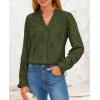 imagePRETTYGARDEN Womens Eyelet Tops Fall Outfits 2024 Dressy Casual Lace Blouses Long Sleeve Button V Neck ShirtsArmy Green