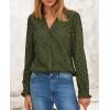 imagePRETTYGARDEN Womens Eyelet Tops Fall Outfits 2024 Dressy Casual Lace Blouses Long Sleeve Button V Neck ShirtsArmy Green