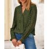 imagePRETTYGARDEN Womens Eyelet Tops Fall Outfits 2024 Dressy Casual Lace Blouses Long Sleeve Button V Neck ShirtsArmy Green