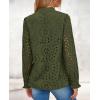 imagePRETTYGARDEN Womens Eyelet Tops Fall Outfits 2024 Dressy Casual Lace Blouses Long Sleeve Button V Neck ShirtsArmy Green