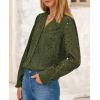 imagePRETTYGARDEN Womens Eyelet Tops Fall Outfits 2024 Dressy Casual Lace Blouses Long Sleeve Button V Neck ShirtsArmy Green