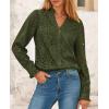 imagePRETTYGARDEN Womens Eyelet Tops Fall Outfits 2024 Dressy Casual Lace Blouses Long Sleeve Button V Neck ShirtsArmy Green