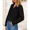 imagePRETTYGARDEN Womens Eyelet Tops Fall Outfits 2024 Dressy Casual Lace Blouses Long Sleeve Button V Neck ShirtsBlack
