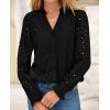 imagePRETTYGARDEN Womens Eyelet Tops Fall Outfits 2024 Dressy Casual Lace Blouses Long Sleeve Button V Neck ShirtsBlack