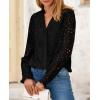 imagePRETTYGARDEN Womens Eyelet Tops Fall Outfits 2024 Dressy Casual Lace Blouses Long Sleeve Button V Neck ShirtsBlack