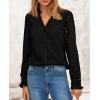 imagePRETTYGARDEN Womens Eyelet Tops Fall Outfits 2024 Dressy Casual Lace Blouses Long Sleeve Button V Neck ShirtsBlack
