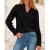 imagePRETTYGARDEN Womens Eyelet Tops Fall Outfits 2024 Dressy Casual Lace Blouses Long Sleeve Button V Neck ShirtsBlack