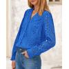 imagePRETTYGARDEN Womens Eyelet Tops Fall Outfits 2024 Dressy Casual Lace Blouses Long Sleeve Button V Neck ShirtsBlue