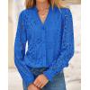 imagePRETTYGARDEN Womens Eyelet Tops Fall Outfits 2024 Dressy Casual Lace Blouses Long Sleeve Button V Neck ShirtsBlue