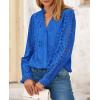 imagePRETTYGARDEN Womens Eyelet Tops Fall Outfits 2024 Dressy Casual Lace Blouses Long Sleeve Button V Neck ShirtsBlue