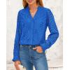 imagePRETTYGARDEN Womens Eyelet Tops Fall Outfits 2024 Dressy Casual Lace Blouses Long Sleeve Button V Neck ShirtsBlue