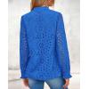 imagePRETTYGARDEN Womens Eyelet Tops Fall Outfits 2024 Dressy Casual Lace Blouses Long Sleeve Button V Neck ShirtsBlue