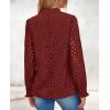 imagePRETTYGARDEN Womens Eyelet Tops Fall Outfits 2024 Dressy Casual Lace Blouses Long Sleeve Button V Neck ShirtsBrown Red