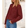 imagePRETTYGARDEN Womens Eyelet Tops Fall Outfits 2024 Dressy Casual Lace Blouses Long Sleeve Button V Neck ShirtsBrown Red